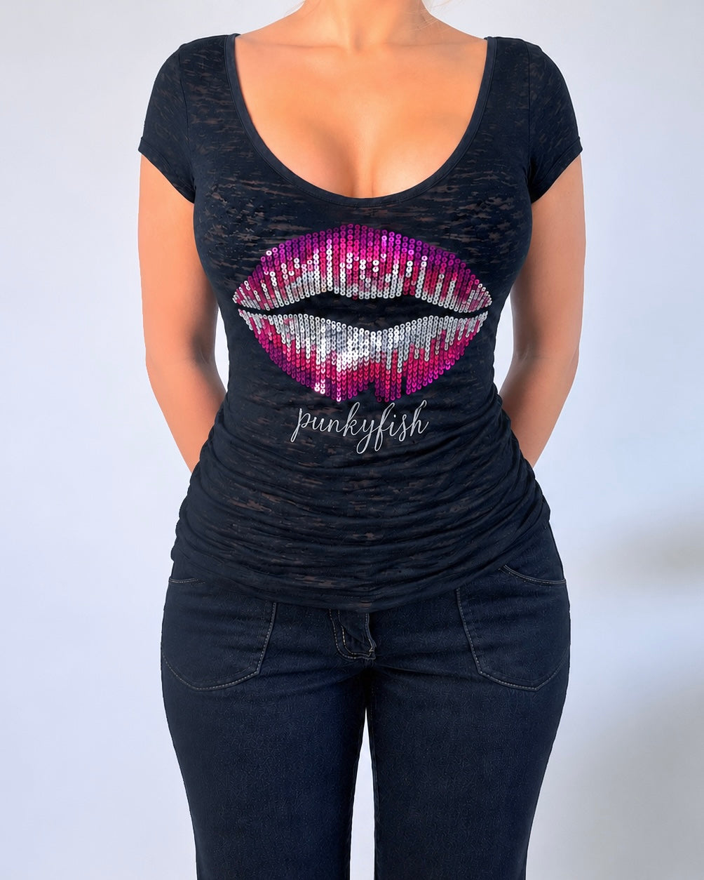 Vintage Punkyfish black sequin baby tee