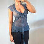 VINTAGE blue mesh short sleeve top