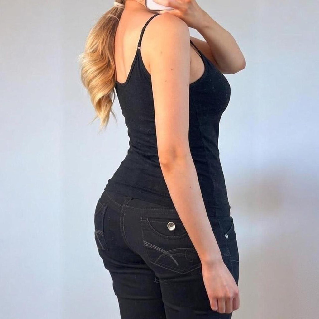 VINTAGE black lace trim cami vest top