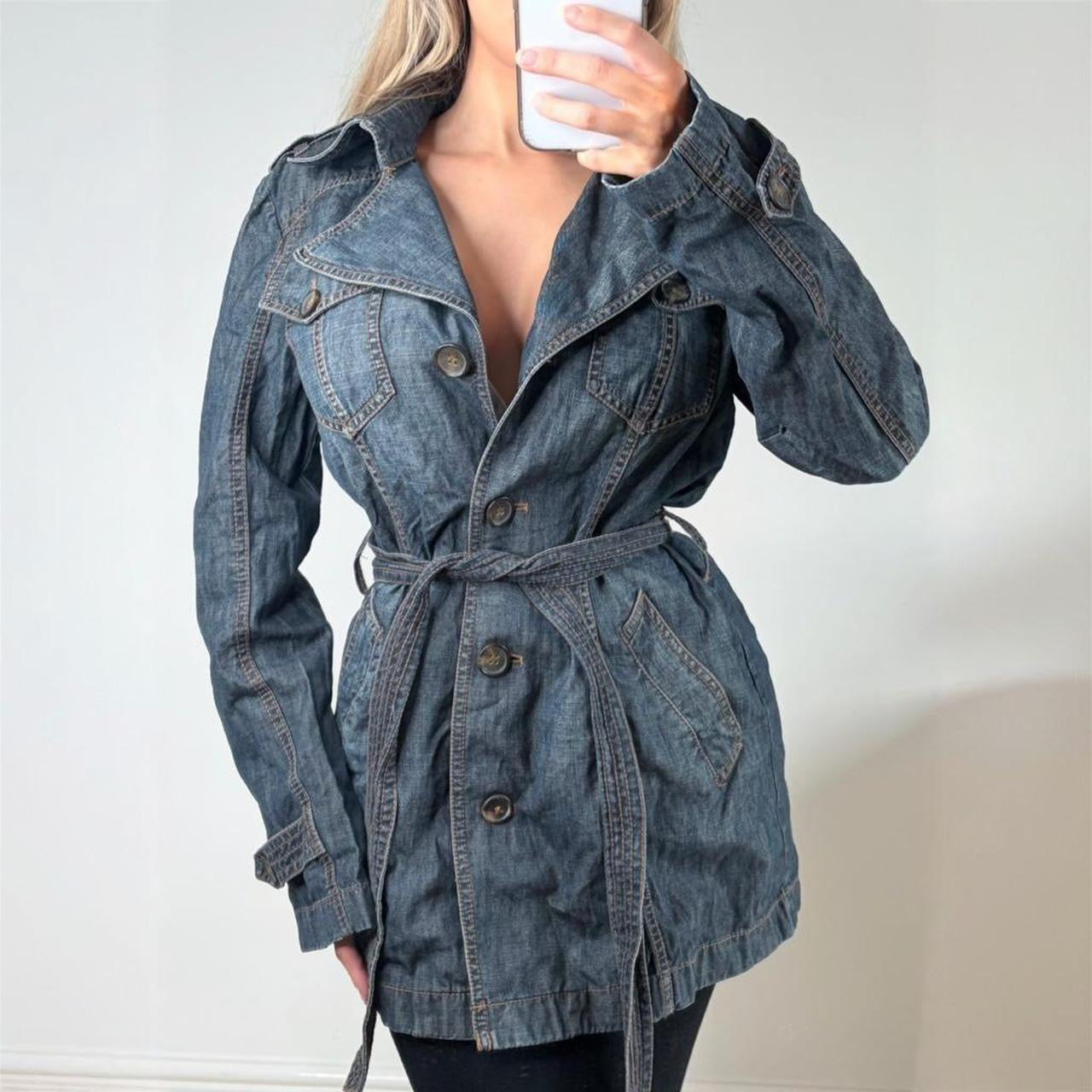 Blue denim trench coat
