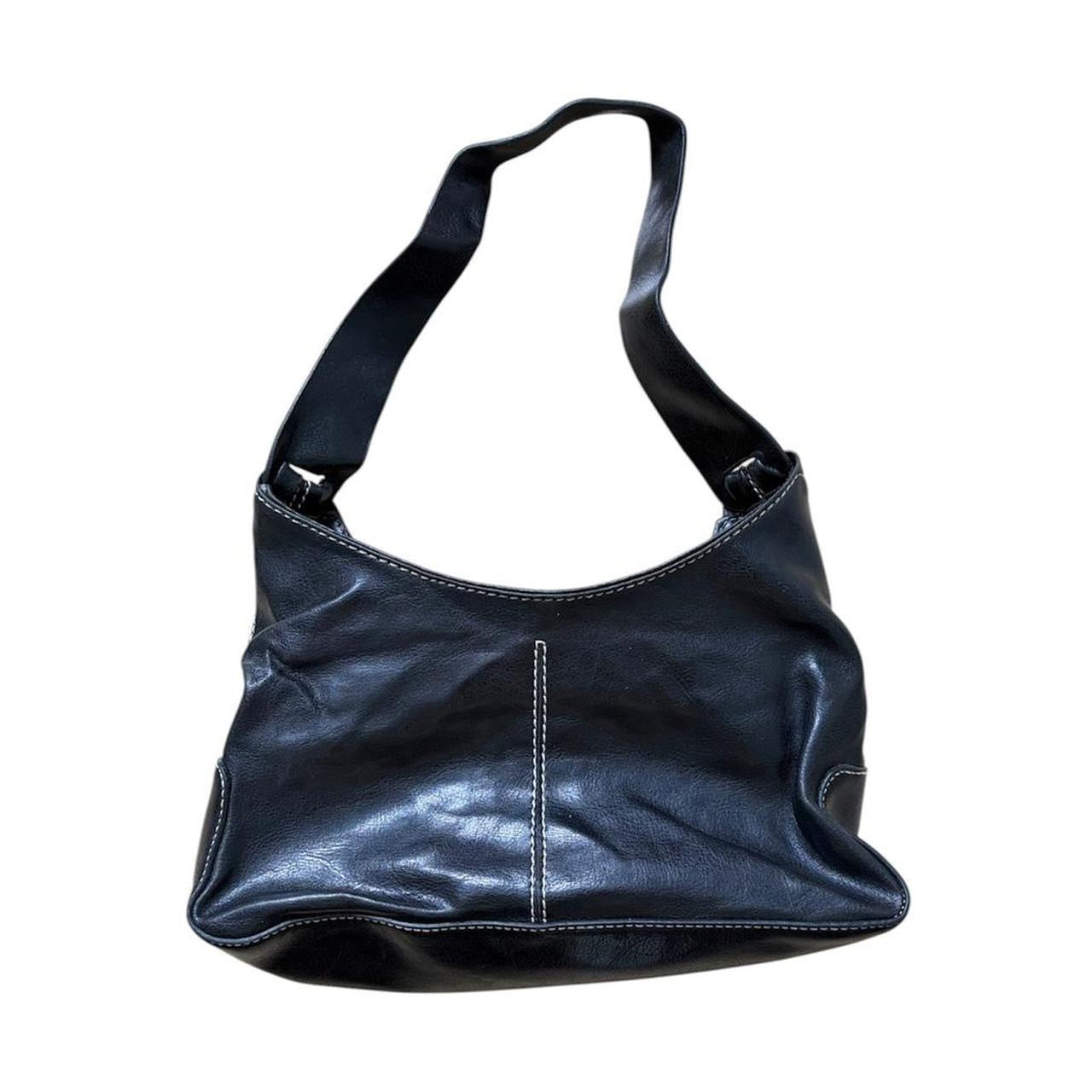 Black faux leather shoulder bag
