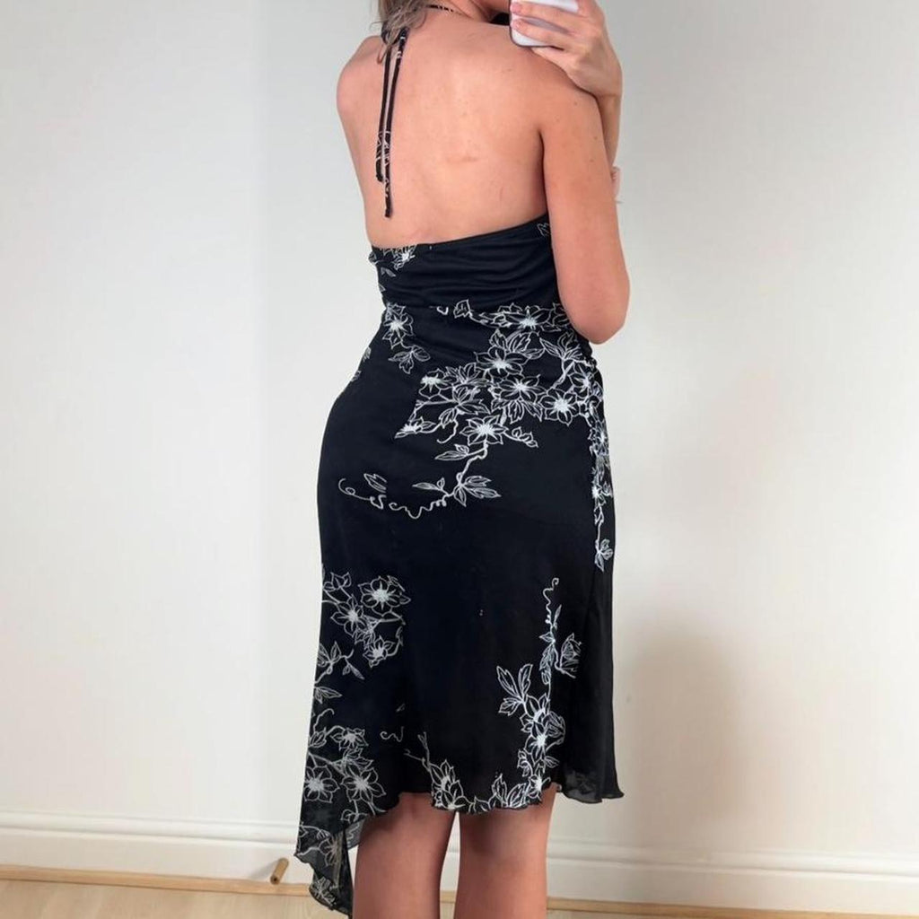 Black floral halter dress