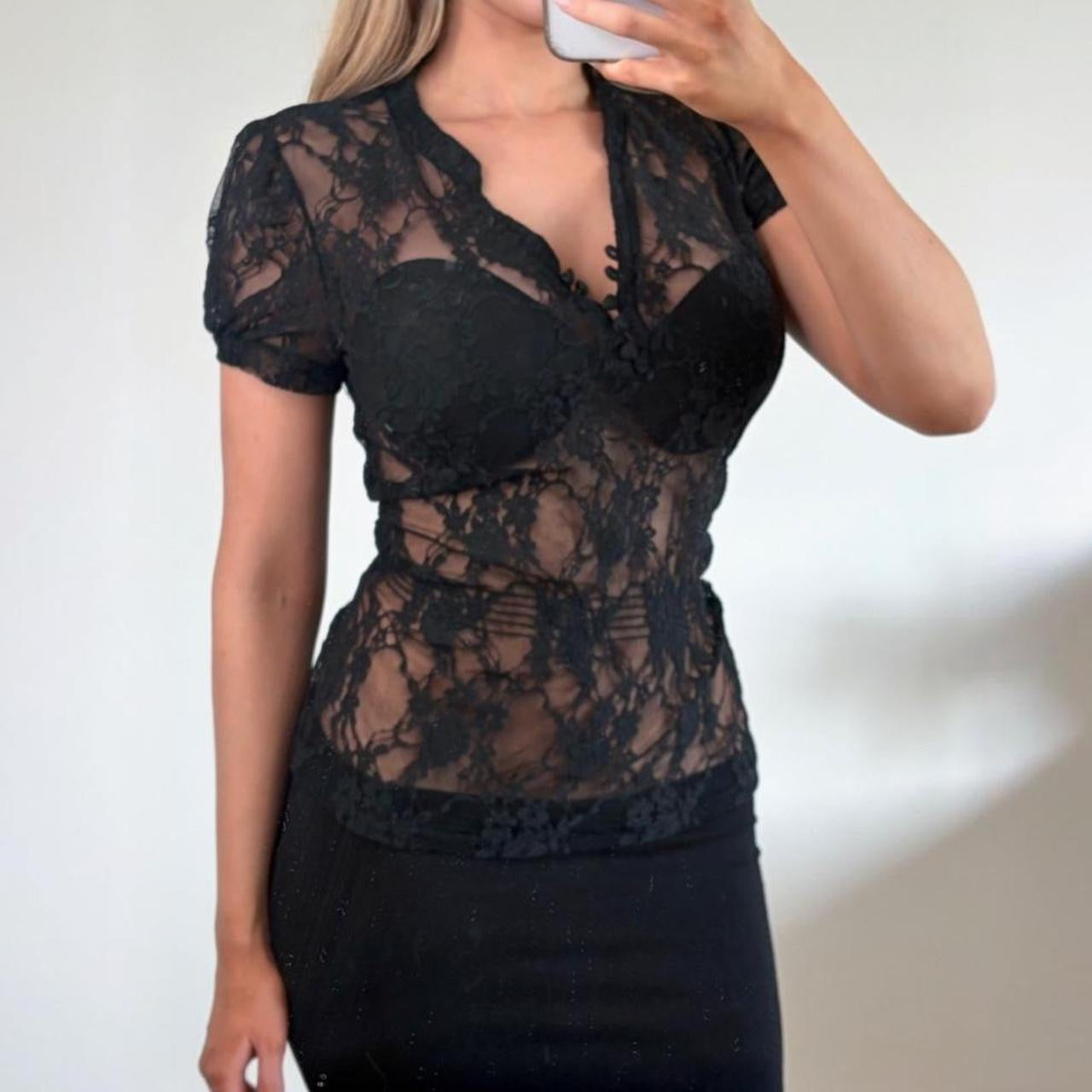 Black lace Henley shirt