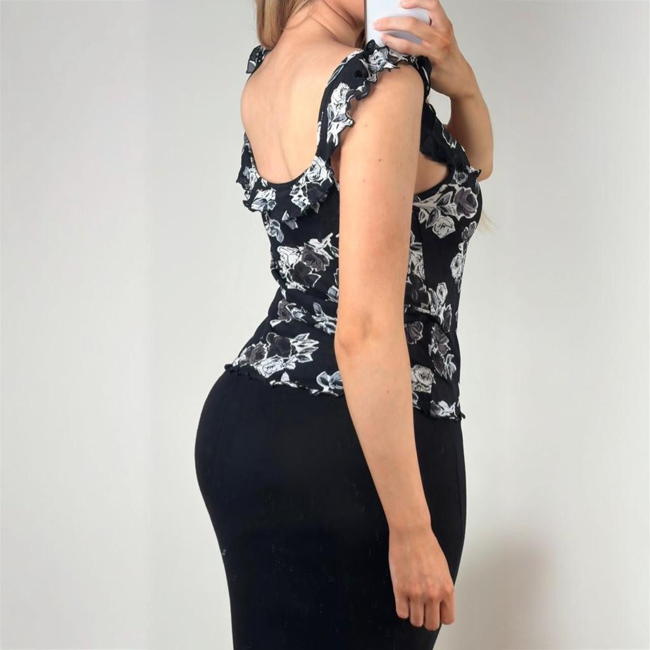 Black and white floral cami top