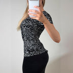 Black patterned short sleeve top