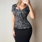 Black patterned short sleeve top