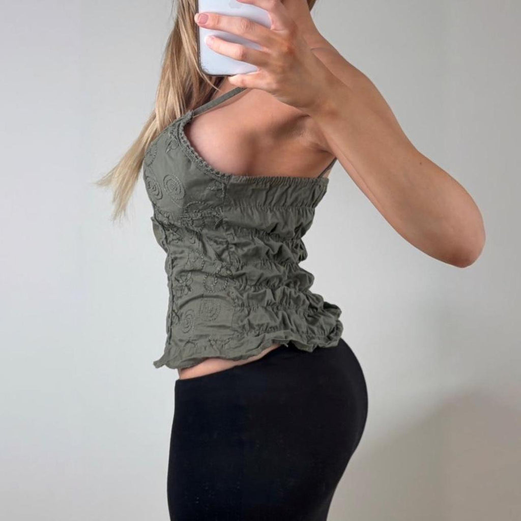 VINTAGE khaki green floral cami top