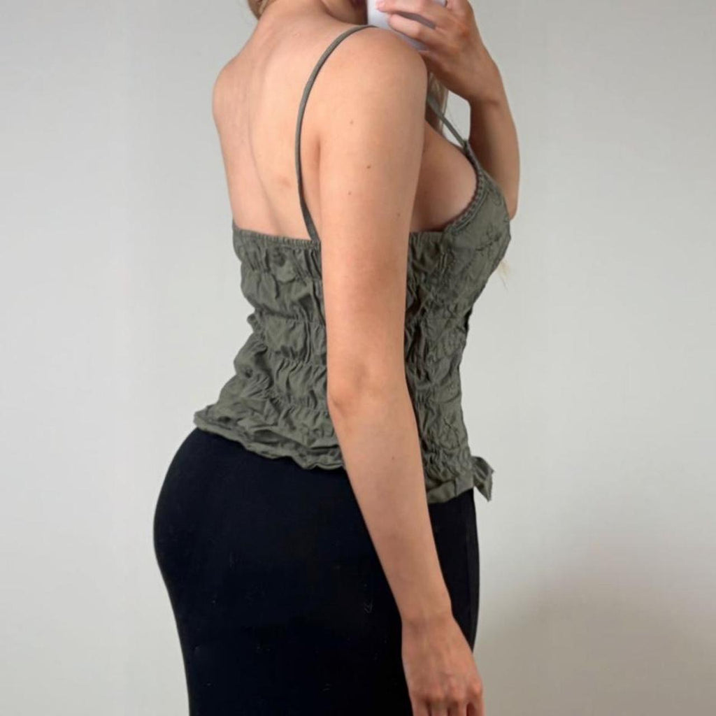 VINTAGE khaki green floral cami top