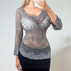 Silver crotchet long sleeve top