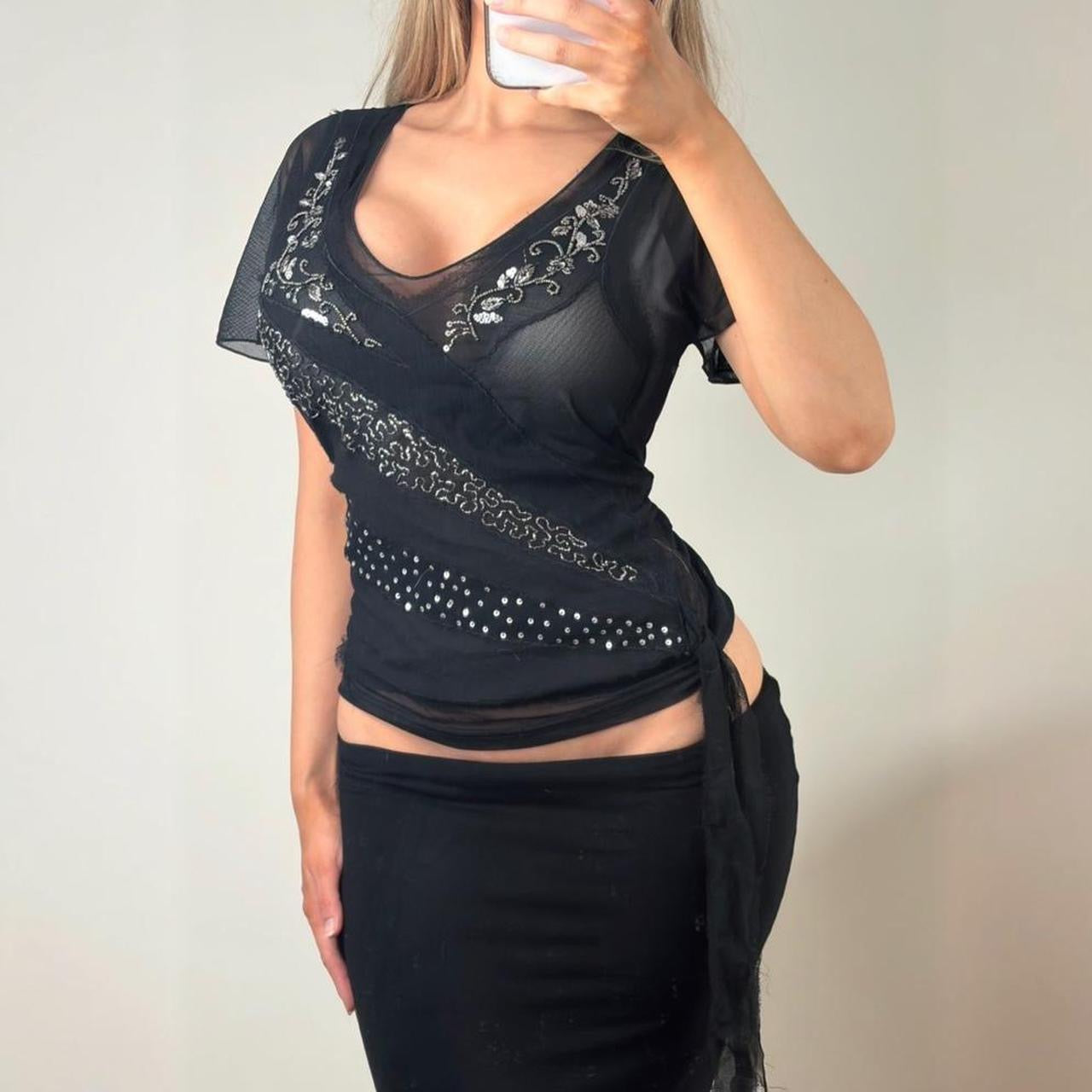 Black mesh blouse short sleeve top