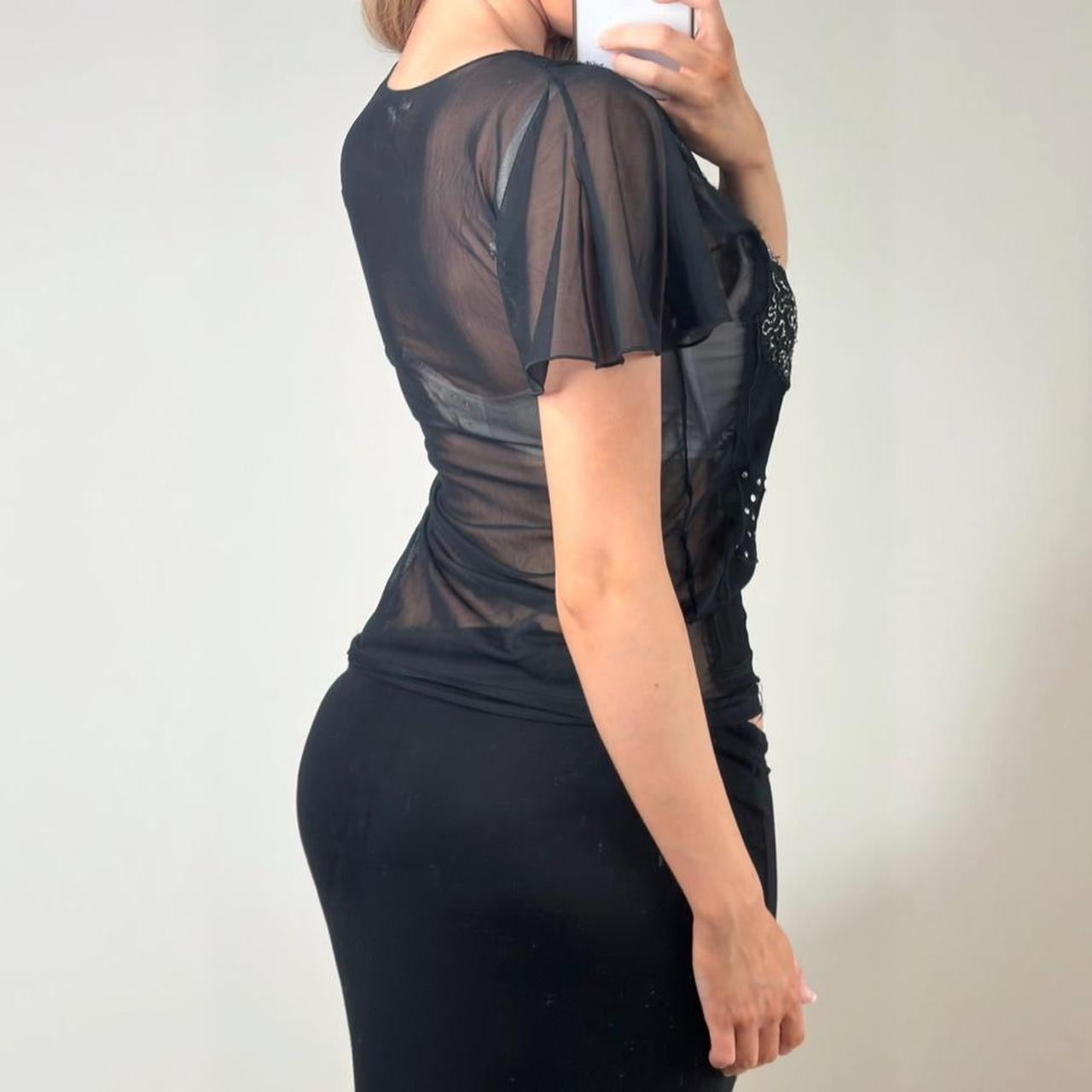 Black mesh blouse short sleeve top