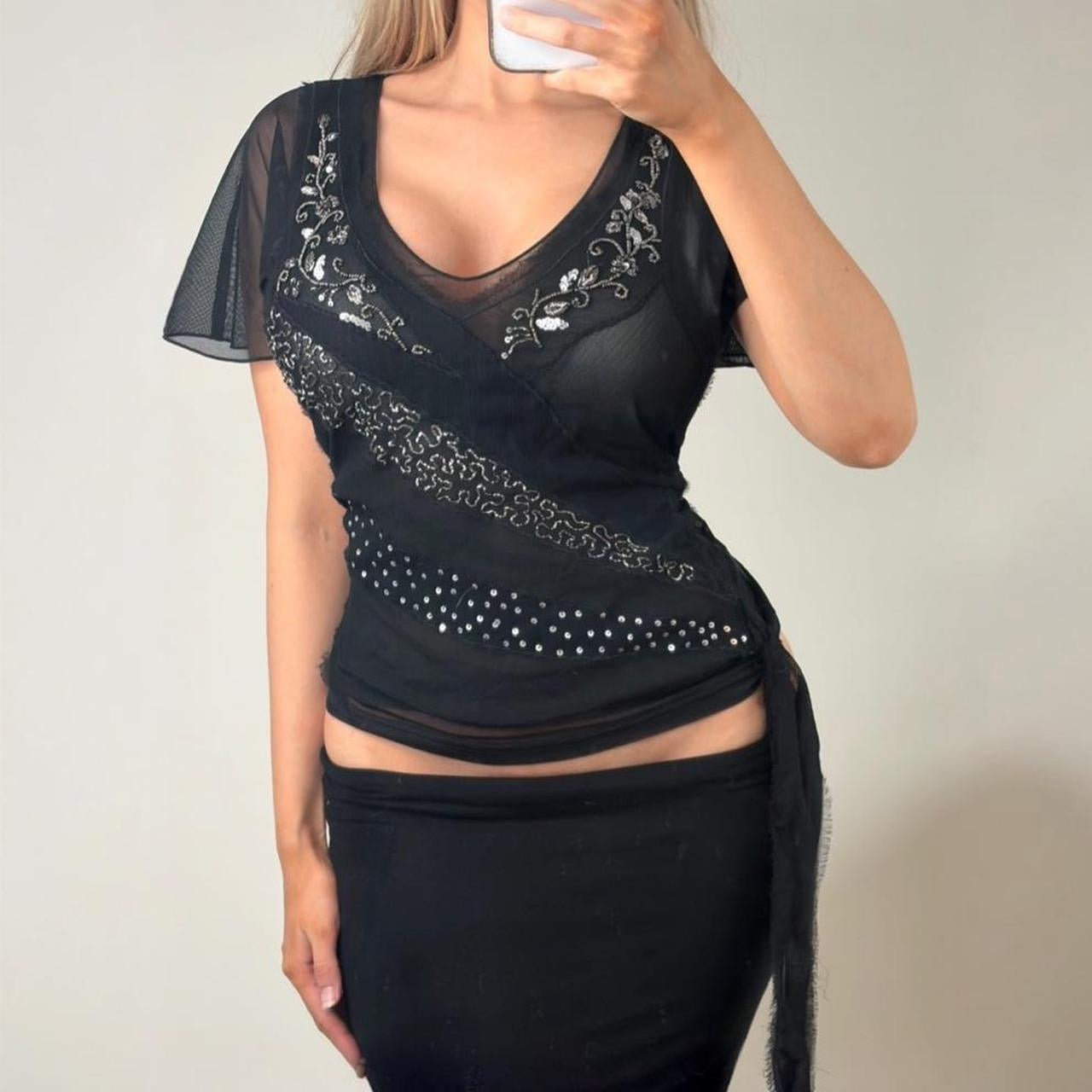 Black mesh blouse short sleeve top