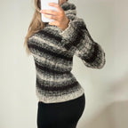 Brown knit long sleeve striped jumper