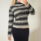 Brown knit long sleeve striped jumper