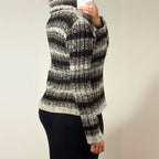 Brown knit long sleeve striped jumper