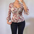 VINTAGE Pink floral milkmaid long sleeve blouse top